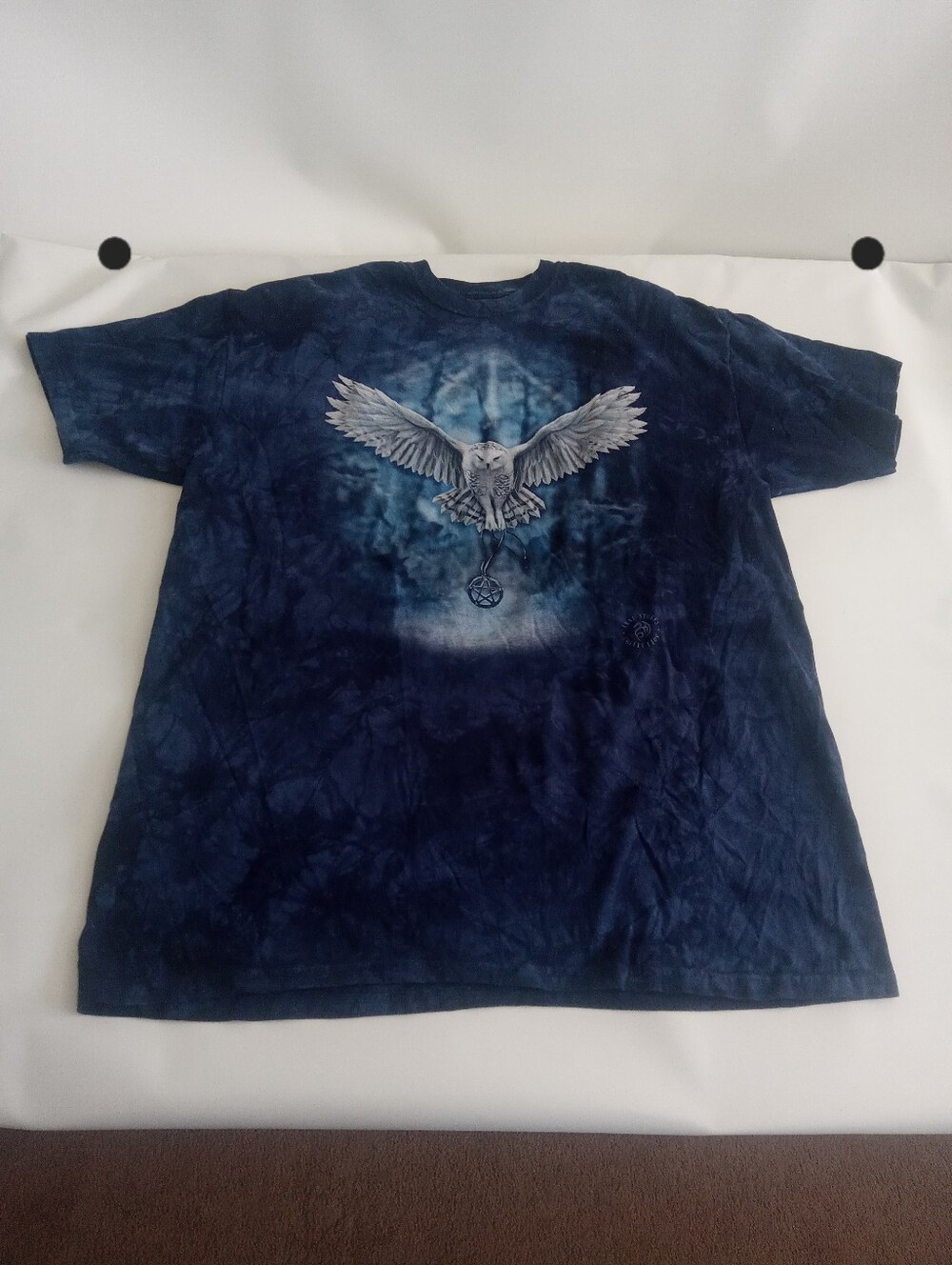 The Mountain Anne Stokes Collection White Owl T-shirt Adult 3XL Blue Tie Dye